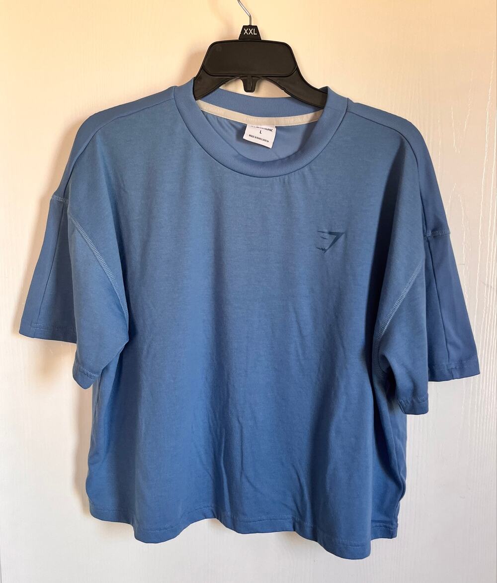 Gymshark Women's Large Blue Oversized Boxy Short Sleeve Crop T-Shirt Gym Shirt